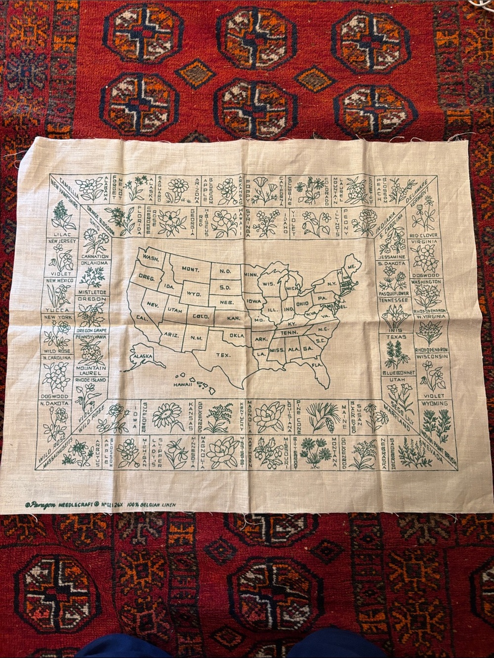 Stamped Linen States Sampler  to Embroider—USA. Rare!